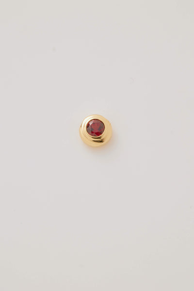 Close-up image of the January Birthstone Charm featuring a rich red garnet gemstone in a polished gold setting. 