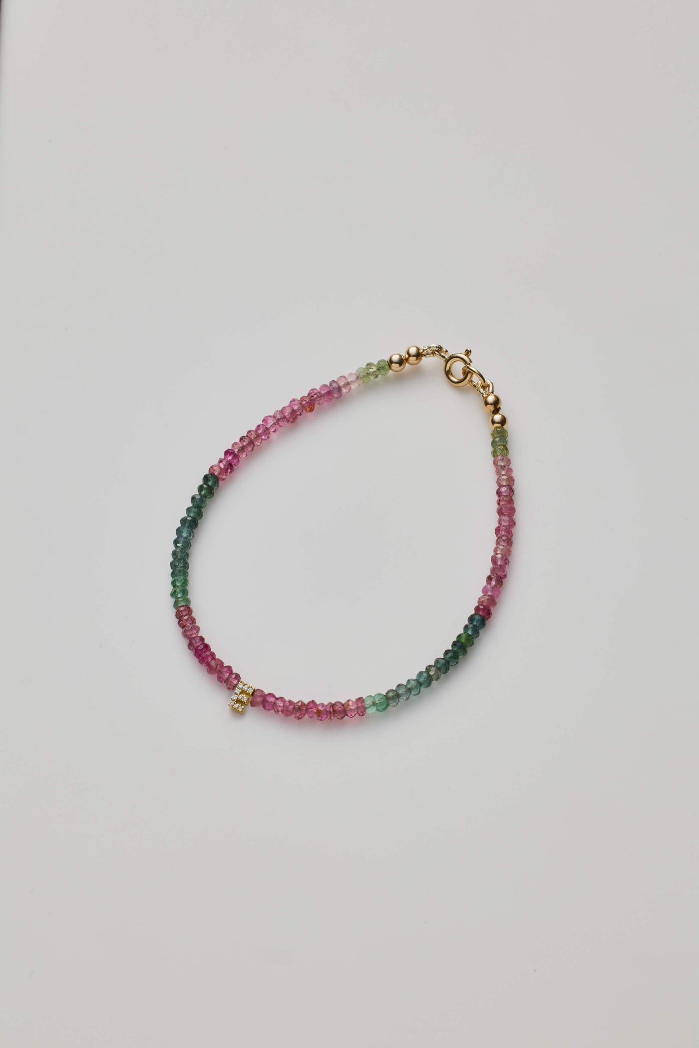 Diamond Letter Watermelon Tourmaline Bracelet