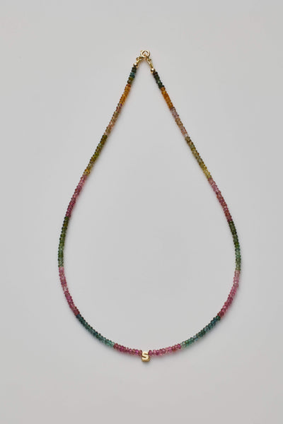 One Letter Watermelon Tourmaline Necklace