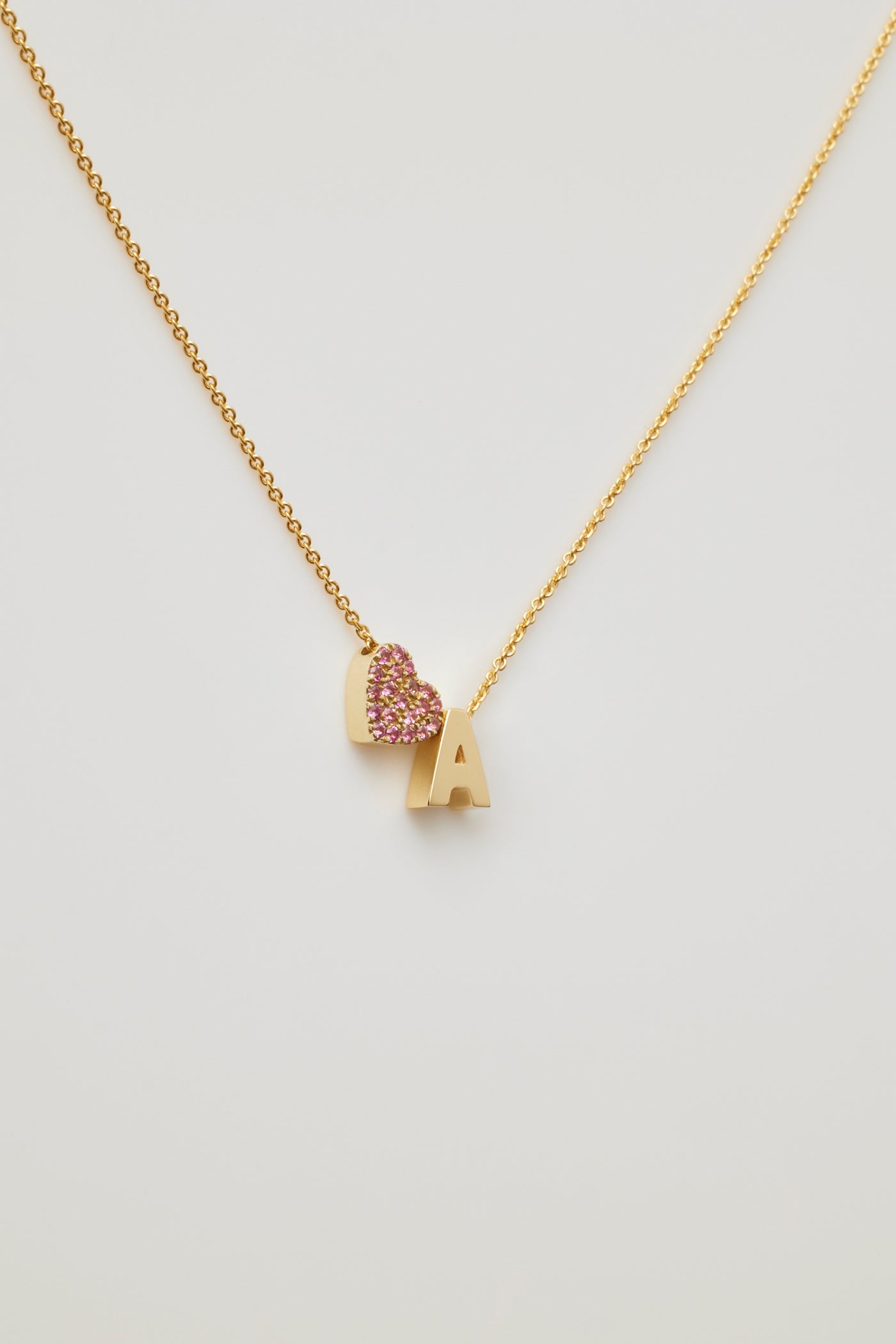 One Letter & Pink Sapphire Heart Necklace