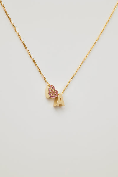 One Letter & Pink Sapphire Heart Necklace