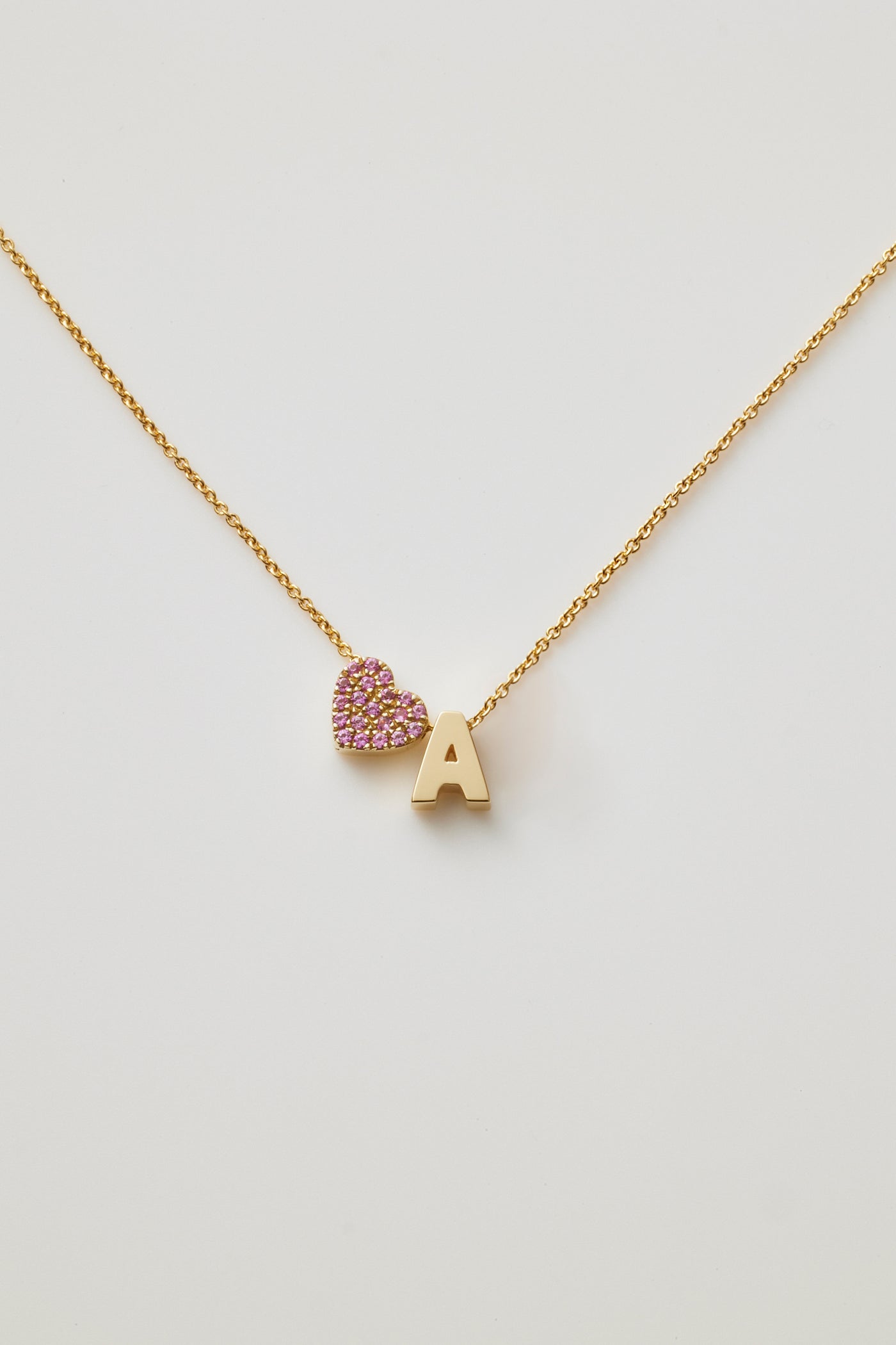 One Letter & Pink Sapphire Heart Necklace