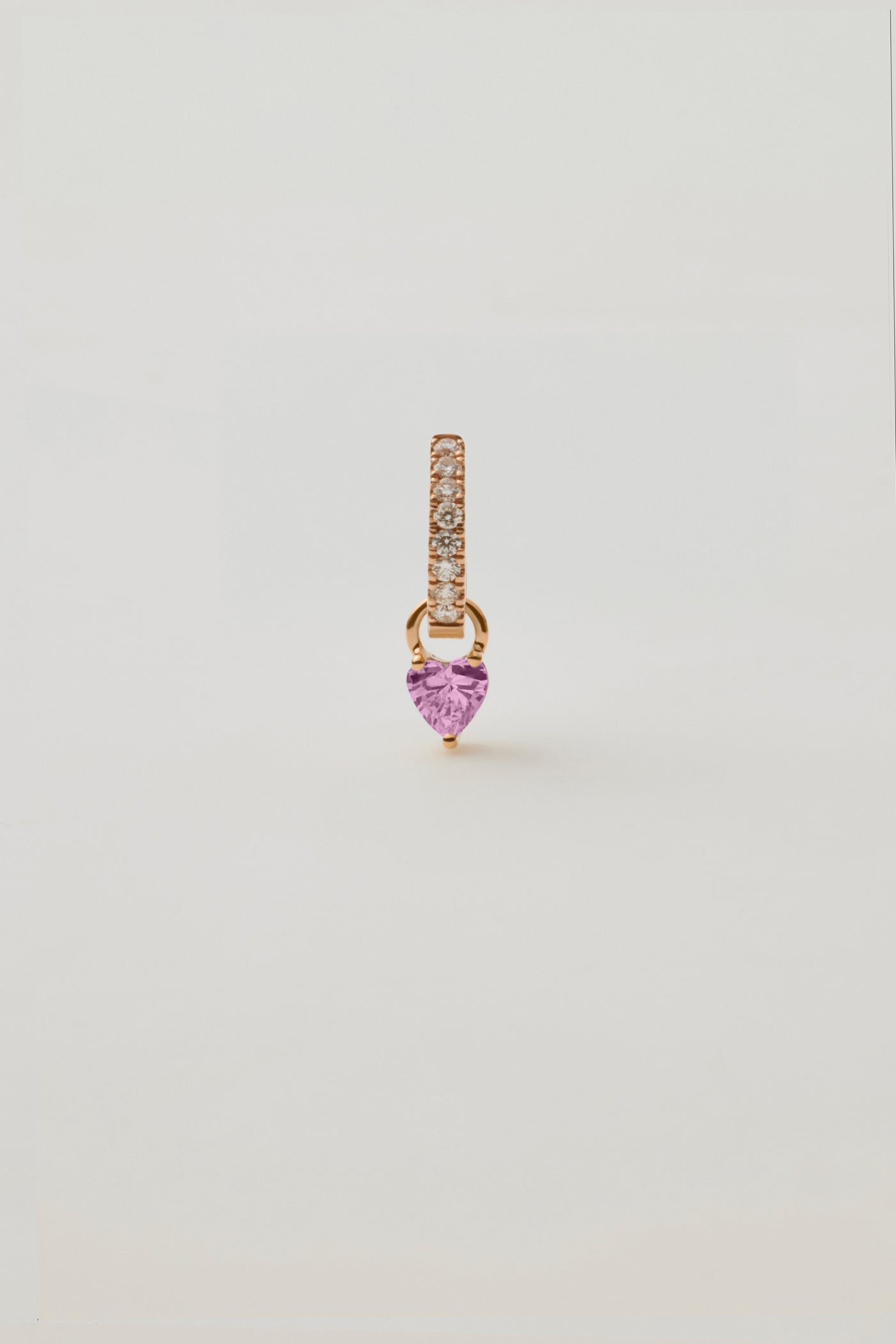 Rose Gold Pavé Huggie & Pink Sapphire Heart Charm