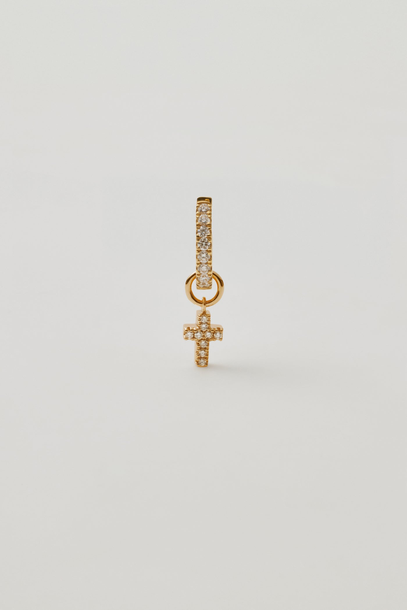 White Sapphire Huggie & White Sapphire Cross Charm