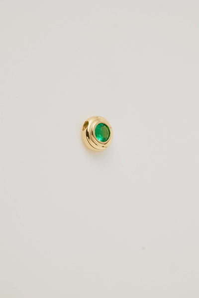 Solid gold birthstone charm for May – Emerald (Growth & Prosperity) featuring genuine gemstones for each month, designed to slide onto a necklace chain for a personalised and meaningful jewellery piece.