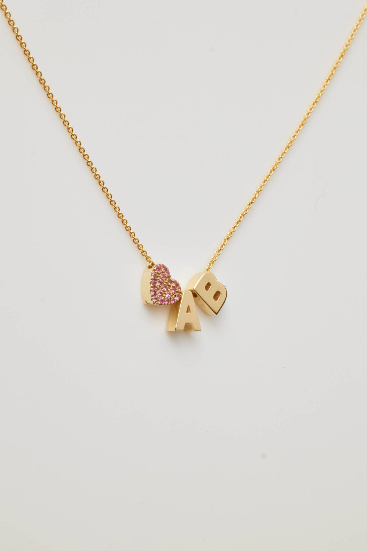 Two Letters & Pink Sapphire Heart Necklace
