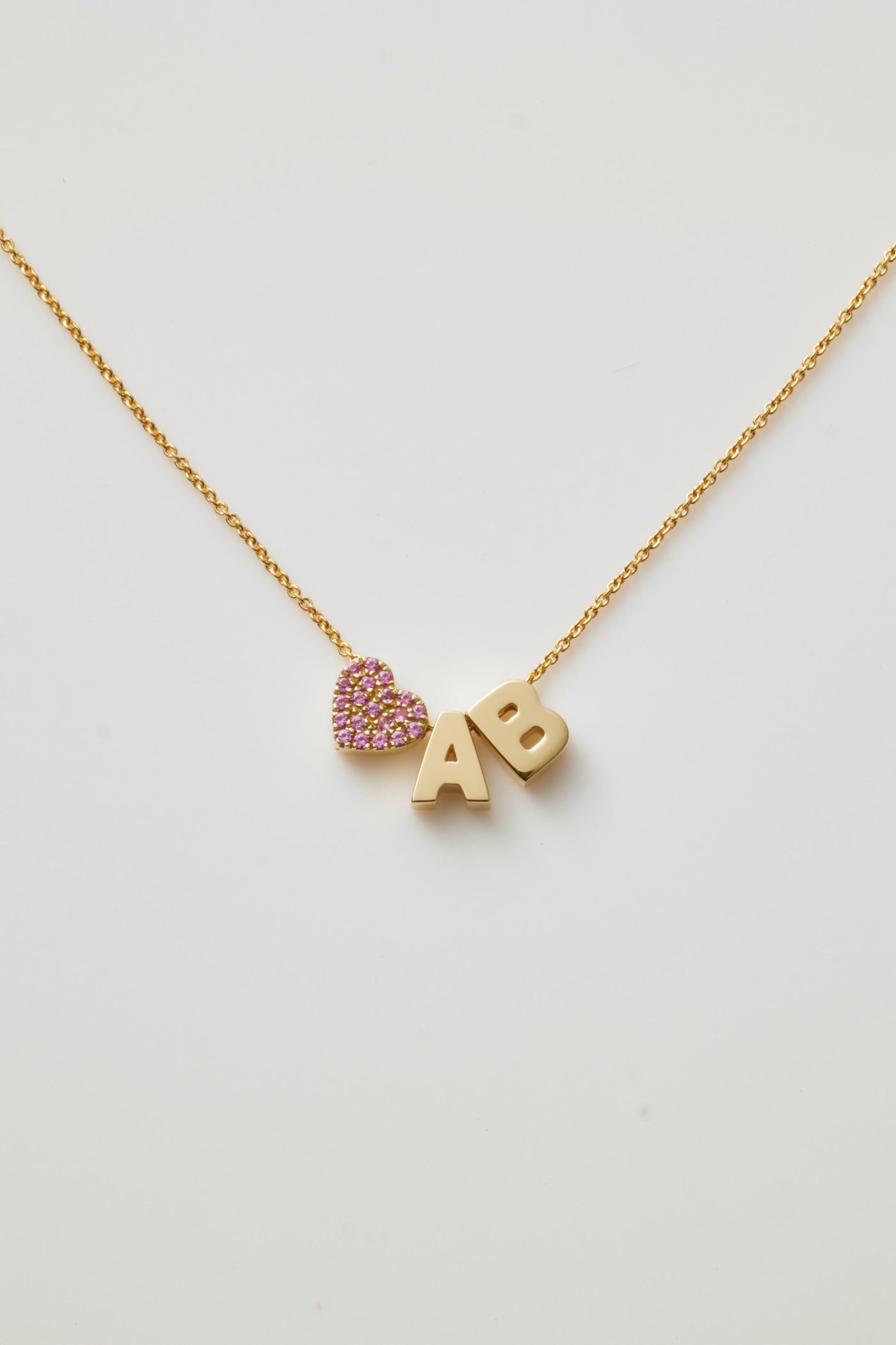 Two Letters & Pink Sapphire Heart Necklace