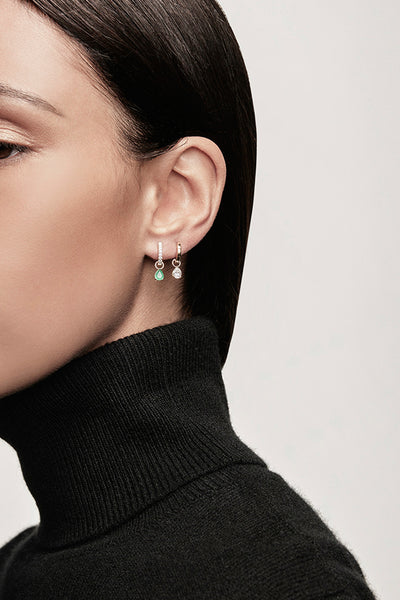 Pavé Huggie & Green Tourmaline Pear Charm