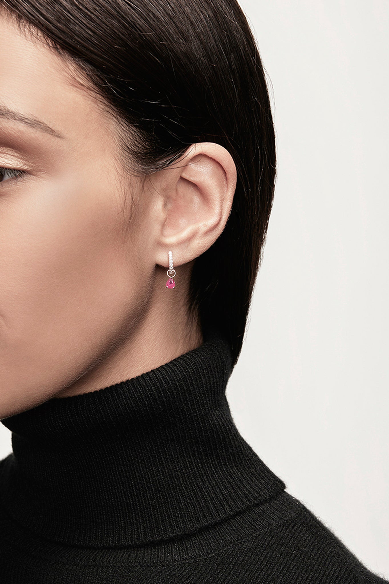 Rose Gold Pavé Huggie & Red Garnet Pear