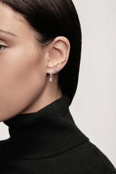 One White Sapphire Letter Stud