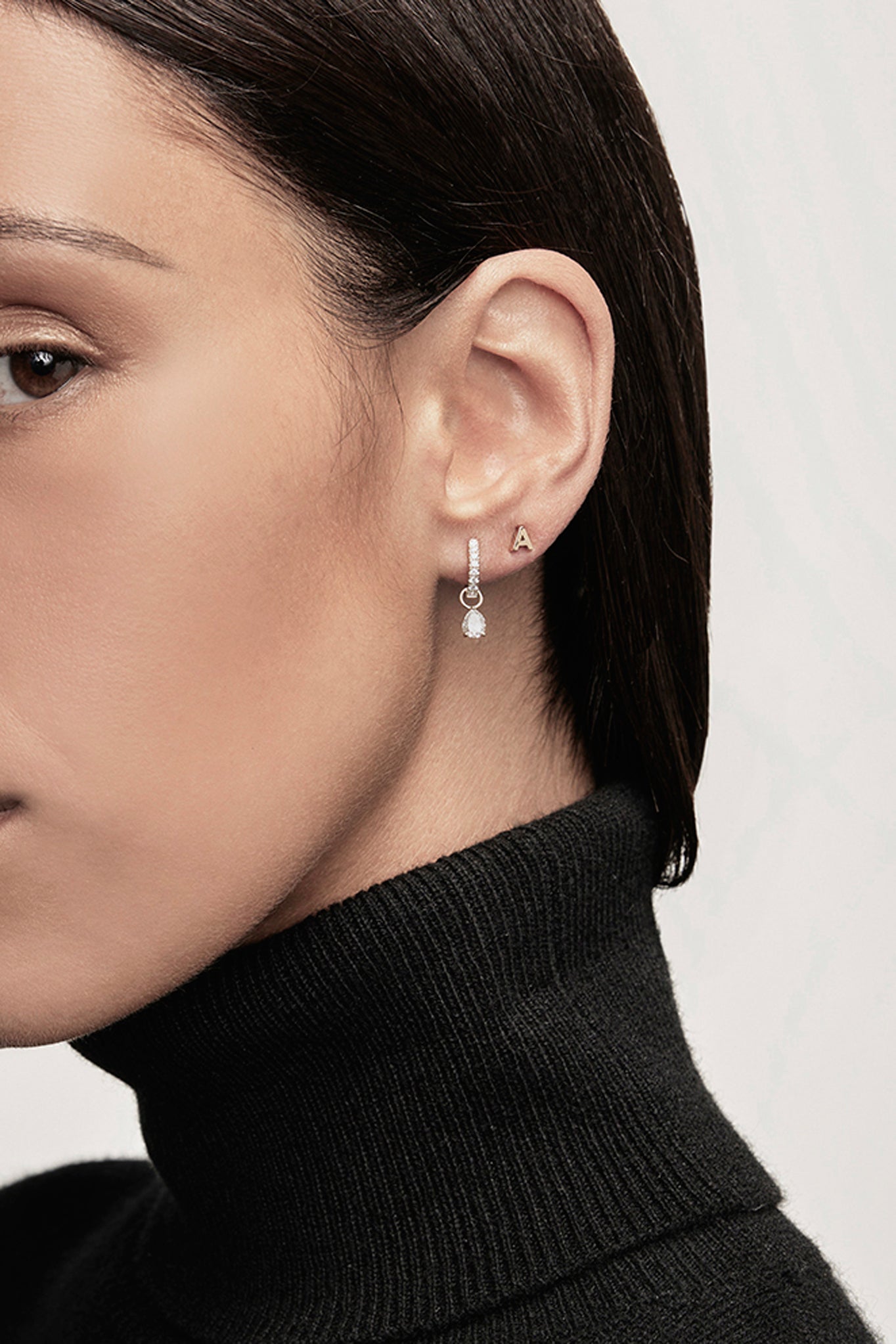 Pavé Huggie & White Sapphire Pear Charm