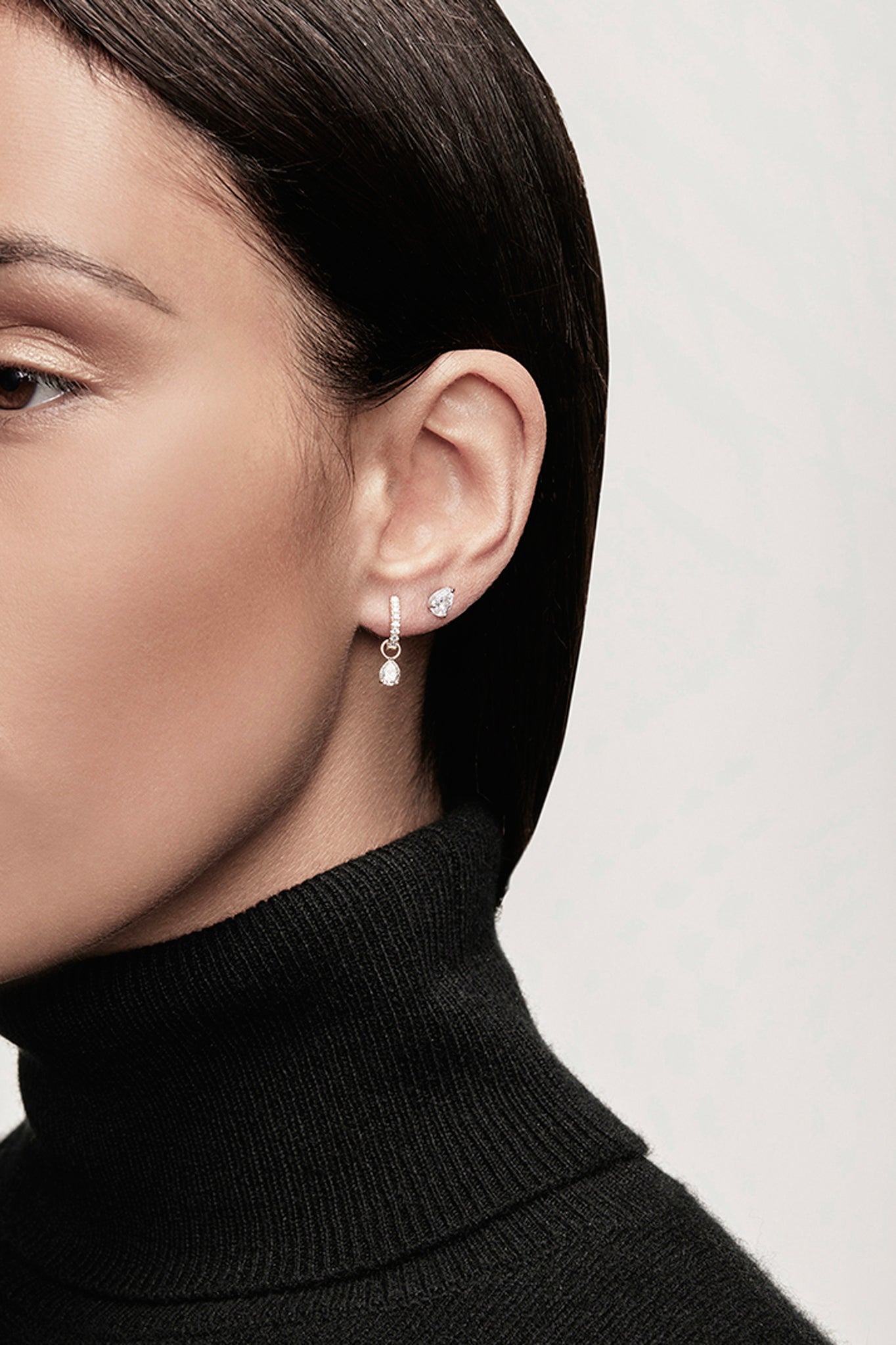 Pavé Huggie & White Sapphire Pear Charm