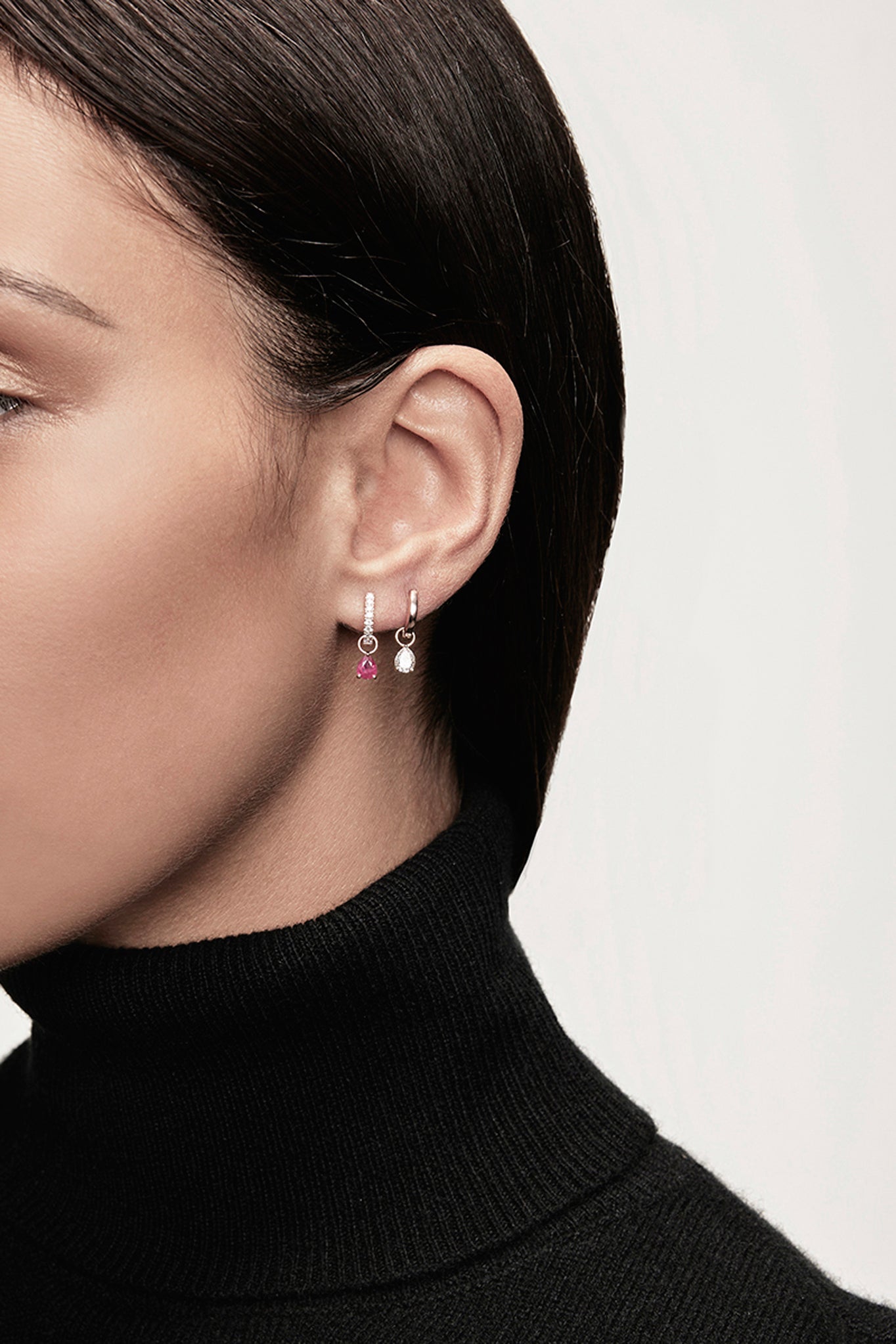 Rose Gold Pavé Huggie & Red Garnet Pear