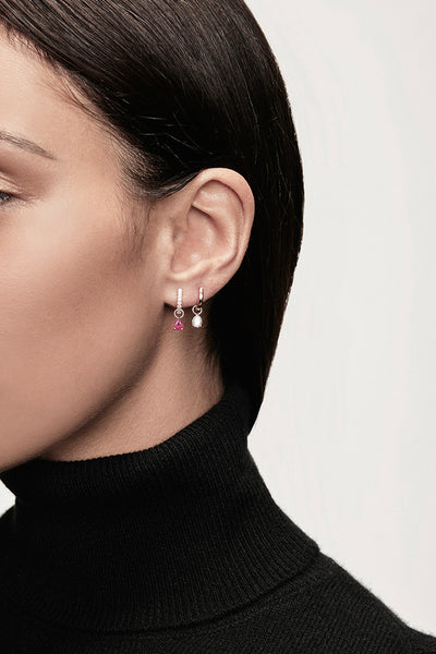 Rose Gold Pavé Huggie & Red Garnet Pear