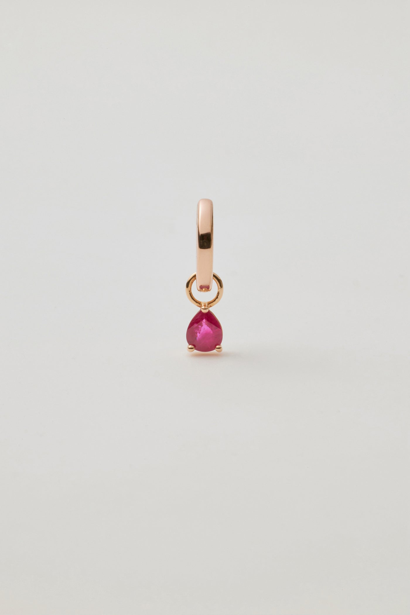 Rose Gold Huggie & Red Garnet Pear Charm