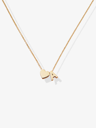One Letter and Heart Necklace in 18k Gold